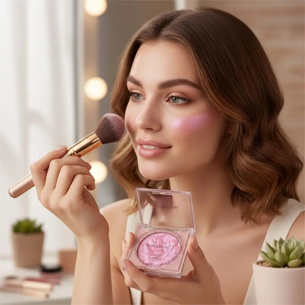 Glow Shimmer Blush & Highlighter – Radiant Rose Finish for a Natural Luminous Look