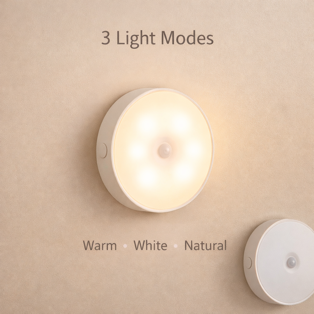 Motion Sensor LED Night Light – USB Rechargeable Under Cabinet Light (3 Colors)